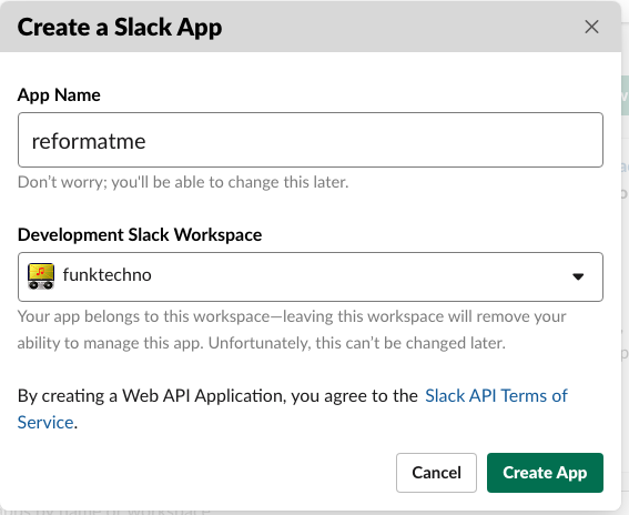 create a slack app